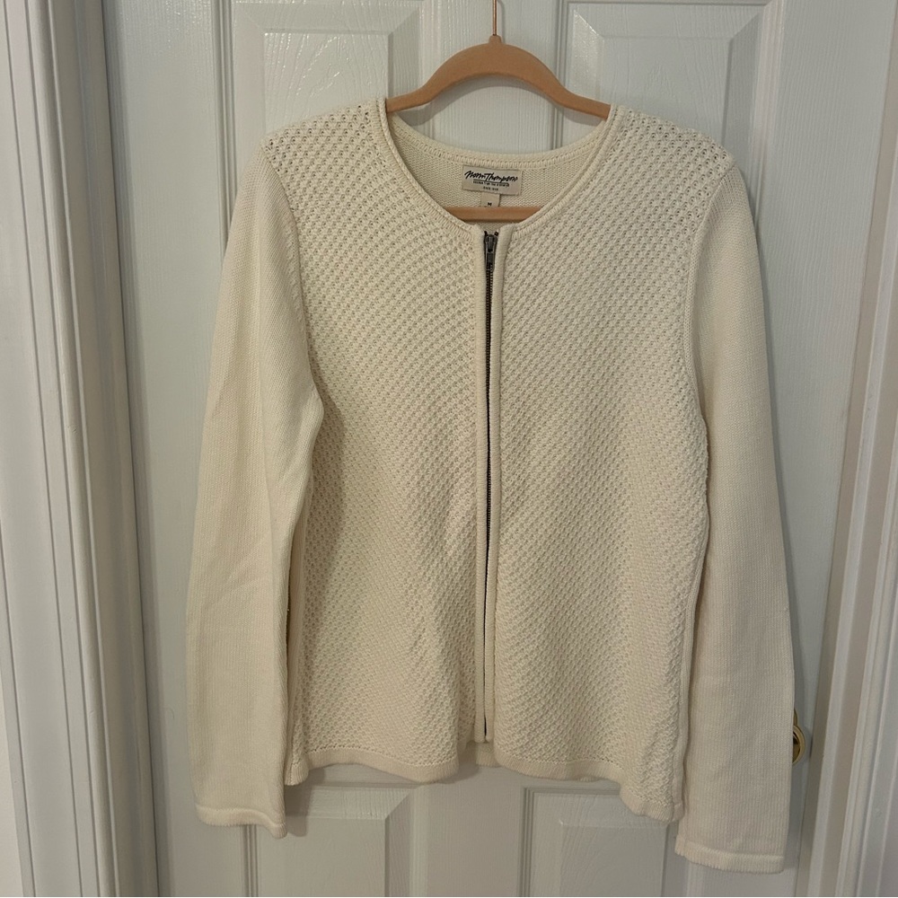 Norm Thompson White Sweater Knit Zip Up